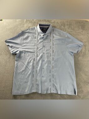 Nat Nast Shirt Mens 2XL XXL Button Up Light Blue Silk Cotton Retro Camp Casual